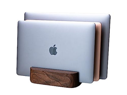 Triple Laptop Stand Vertical Laptop Holder - Vertical Laptop Stand for Desk - Laptop Holder - Handmade of Natural Wood (Triple Walnut) - color: Triple Walnut