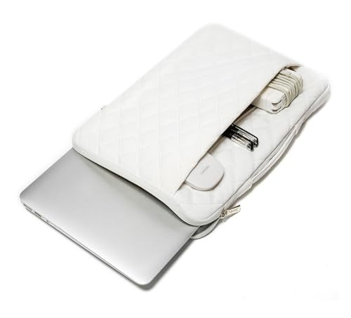 Kinmac White Quilted 360° Protective Laptop Sleeve with Handle, Front Pocket (12 inch-13.3 inch) - color: White Quilted, size: 12 inch-13.3 inch