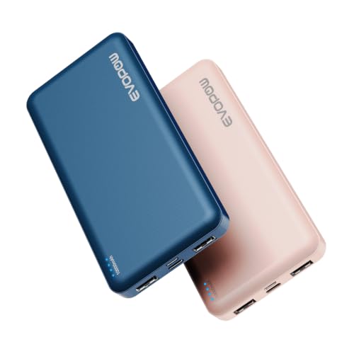 2-Pack Portable Charger, Slimmer 10000mAh Power Bank, USB C in&Out Fast Charging Battery Pack, External Portable Power Bank for iPhone Tablet Samsung Pixel Headphones etc (Blue&Pink) - color: Blue&Pink