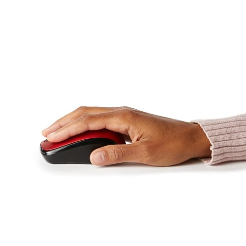 Amazon Basics 2.4 GHz Optical Wireless Mouse for Laptop and Computer, USB Nano Receiver, Red - color: Red, style: 1-Pack
