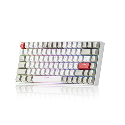 Newmen GM840 Mechanical Keyboard,Wireless/Wired/Bluetooth Gaming Keyboard | Mechanical Keyboard,Wireless/Wired/Bluetooth Gaming Keyboard,75%,RGB Backlit,Hot Swappable,Compact,Computer,PC,Blue Switch - color: Grey/White/Red, size: Blue Switch