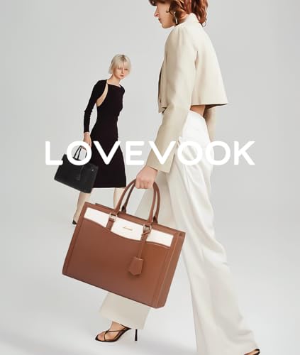 LOVEVOOK Laptop Tote Bag for Women, Leather Office Work Bag Briefcase fit for 15.6 inch Laptop, Large Teacher Computer Bag Handbag,2pcs Set Leather/Brown-White | PU Leather Business Briefcase Teacher Travel College Bag Handbag fit for 15.6 inch Laptop, Of