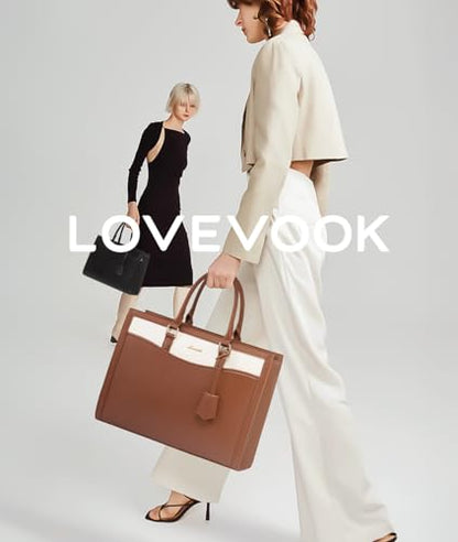 LOVEVOOK Laptop Tote Bag for Women, Leather Office Work Bag Briefcase fit for 15.6 inch Laptop, Large Teacher Computer Bag Handbag,2pcs Set Leather/Brown-White | PU Leather Business Briefcase Teacher Travel College Bag Handbag fit for 15.6 inch Laptop, Of