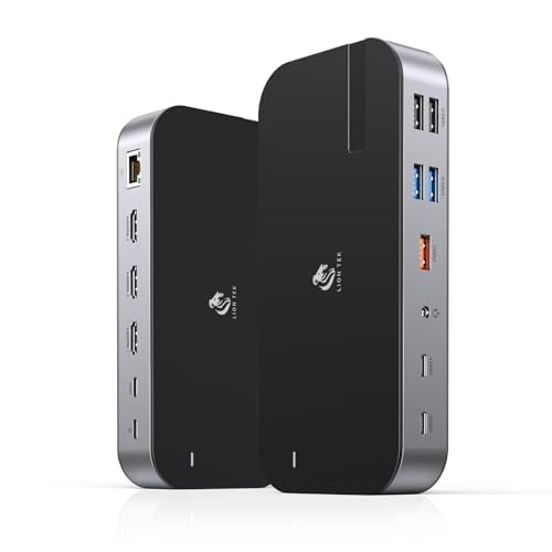 LIONWEI Laptop Docking Station,16 in 1 USB C Docking Station Triple Monitor | USB C Dock Station with 3HDMI,PD, 7USB,RJ 45 Ethernet,Card Reader,Audio for Dell/HP/Lenovo（Exclude Power Adapter)