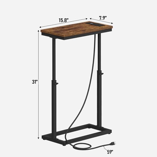 TUTOTAK End Table with Charging Station, Side Table, Tall Couch Table | Sofa Table, for living Room, Bedroom, Brown TB01BB084 - color: Brown, size: 1 Pack, style: With Plug