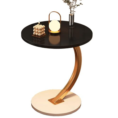Round Side Tables Living Room Wood Carbon Steel Engineering Structure Sofa Side Table Space-Saving Side Tables Bedroom for Living Room Bedroom(Black) - color: Black