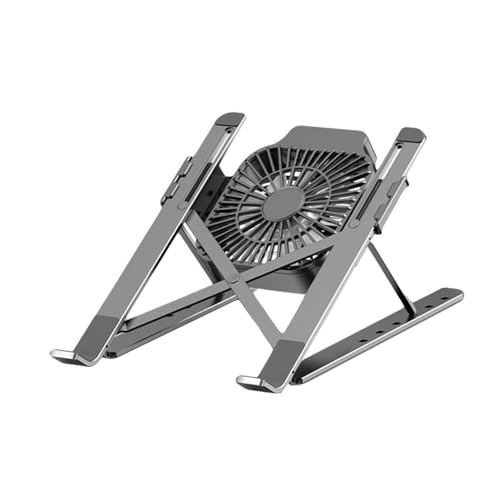 Adjustable Aluminum Alloy Laptop Cooling Stand with Built-in Fan Portable Notebook Holder for Desk Use Height-Riser Laptop Shelf Compatible with Pcs