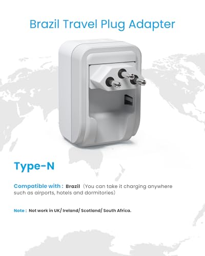 VINTAR Brazil Power Adapter 2 Pack, Foldable Type N Plug Adapter | 2 AC Outlets 3 USB Ports (2 USB C), Brazil Outlet Plug for US to Brazil Brazilian Brasil - style: Type N - Brazil