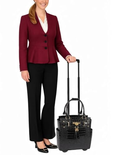 JKM & Company Rolling Laptop Bag for Women | Designer Wheeled Briefcase | Fits 13-17" Laptops | Office Travel Computer Case - color: Cosmopolitan (Petite-black)