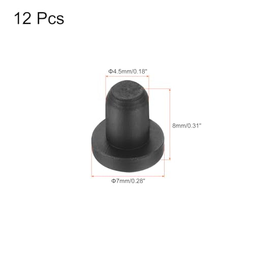 uxcell High Temp Silicone Plug Mount Dia 4.5mm/0.18 inch t Shaped Rubber Stopper Hole Plugs for Powder Coating Plating Waterproof Plugs Sealing Plugs Black Pack of 12(OD 7mm) - size: 4.5x7mm