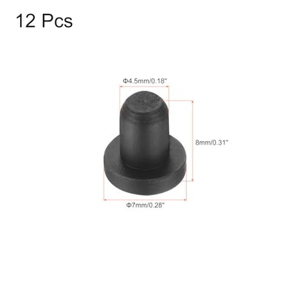 uxcell High Temp Silicone Plug Mount Dia 4.5mm/0.18 inch t Shaped Rubber Stopper Hole Plugs for Powder Coating Plating Waterproof Plugs Sealing Plugs Black Pack of 12(OD 7mm) - size: 4.5x7mm