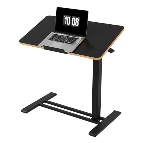 FLEXISPOT H7 PRO 90° Tiltable Mobile Overbed Table with Pneumatic Lift,28'' | Foldable bedside table with adjustable desktop for laptop, Rolling Computer Cart and bed sofa.27.6" W x 15.7" D,Black Maple - color: Black Maple, size: 28x16