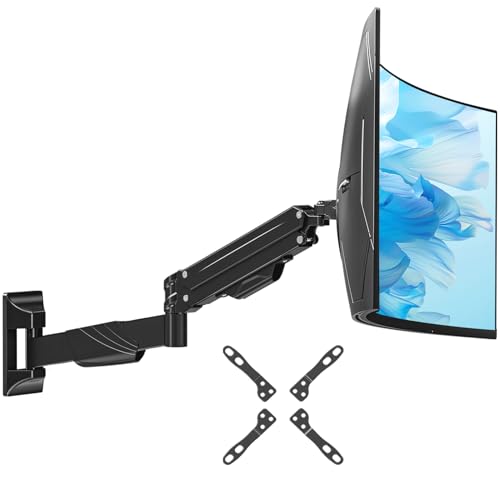 Monitor Wall Mount for Max 43", Premium Single Wall Monitor Mount Holds up to 33.1lbs Ultrawide Computer Screen, Height Adjustable Full Motion Gas Spring Vesa Wall Mount, Max 200x200mm - style: Single Wall Mount