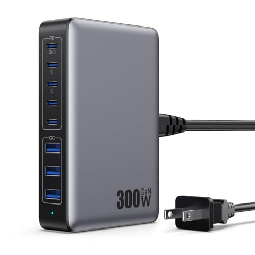 USB C Charger 300W USB C Charger Block,Upgraded GaN IV 8-Port Fast Charging Station Hub,PD 100W Laptop Charging Adapter Compatible with MacBook Pro/Air,DELL,Steam Deck,iPhone 16/15/14,Galaxy S23/22 - color: Black, size: 300W