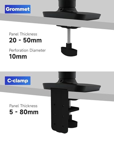 Single Monitor Arm, White Gas Spring Desk Mount for 17"-34" Screens, Holds Up to 26.5 lbs, VESA 75x75/100x100, C-Clamp & Grommet Base (Black)