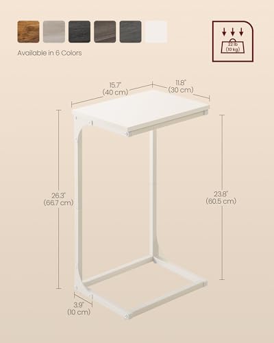 VASAGLE C-Shaped End Table, Side Table for Sofa, Couch Table with Metal Frame, Small TV Tray Table for Living Room, Bedroom, Cream White ULET353W77 - color: Cream White