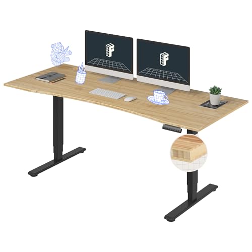 FlexiSpot E6 Bamboo 3-Stage Dual Motor 72 x 30 Electric Standing Desk Sit Stand Up Desk, Holds 220 lbs, Adjustable Height w/ Memory Presets, Solid Bamboo Curved Desktop & Black Frame, Ships in 2 Boxes - color: Black Frame+curved Top, size: 72"x30" Bamboo