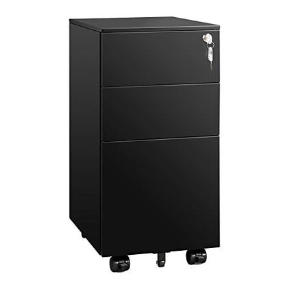 DEVAISE Slim File Cabinet, 3 Drawer Mobile Filing Cabinet for Letter/Legal/A4 Files, Fully Assembled Except Wheels, Black - color: Black, size: 17"D x 12"W x 24"H