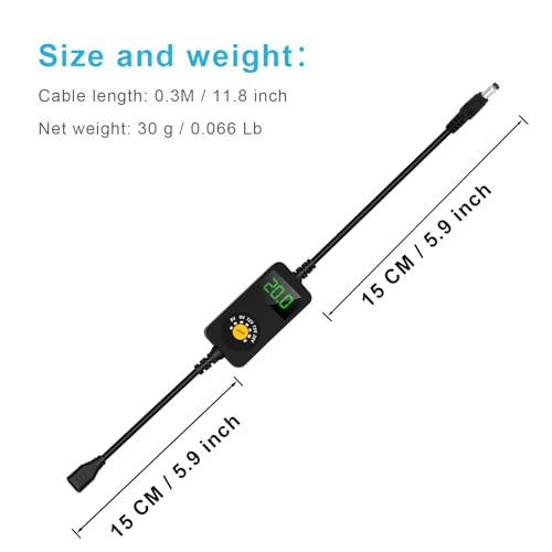 Universal USB C to DC Adapter, Barrel PD Trigger Cable, USB-C Female to DC 5V 9V 12V 15V 20V Adapter Cable with LED Display, for Netbook, Tablets, Led Light, Lamps, Routers