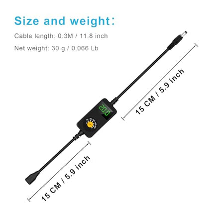 Universal USB C to DC Adapter, Barrel PD Trigger Cable, USB-C Female to DC 5V 9V 12V 15V 20V Adapter Cable with LED Display, for Netbook, Tablets, Led Light, Lamps, Routers