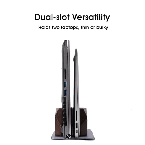Vertical Laptop Stand for Desk, Dual Slot Wood Laptop Holder to Dock MacBook, MacBook Pro and & Gaming Laptops, Solid Black Walnut, Geometric Sculpted Craftsmanship - color: Grey