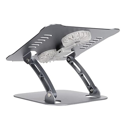 Aluminum Alloy Laptop Stand with 2 Cooling Fans, Foldable Adjustable Laptop Cooling Stand for 10 to 17.3 Inch Laptops, Ergonomic Silver Matte Design with Non - Slip Feet (Space Gray) - color: Space Gray