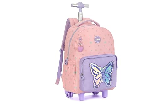 Rolling butterfly Backpack for girls, 17 Inch Travel Backpack with Wheels, Vertical Storage Wheeled Laptop Backpack, Stylish Rolling Laptop Bag(BUTTERFLY PINK) - color: Butterfly Pink
