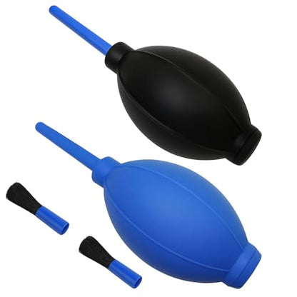 2-Pack Soft Brush Manual Rubber Air Blower Dust Cleaner for Camera, Telescope, Microscope, and Electronics – Black & Blue
