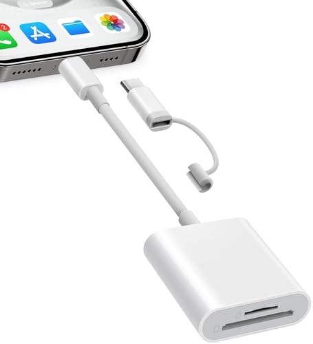 SD Card Reader for iPhone iPad, Dual Connector (Lightening&USB-C) Micro SD Memory Card Reader, 2 in 1 SD and TF Card Adapter Portable Trail Camera Viewer, No Driver Needed, Plug and Play - size: 2 Slots for (Lightning+USBC)