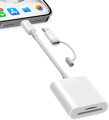 SD Card Reader for iPhone iPad, Dual Connector (Lightening&USB-C) Micro SD Memory Card Reader, 2 in 1 SD and TF Card Adapter Portable Trail Camera Viewer, No Driver Needed, Plug and Play - size: 2 Slots for (Lightning+USBC)