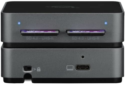 OWC Atlas Dual SD Card Reader with USB-C 10Gb/s | Simultaeously access two SDXC UHS-II cards at full speed - Built-in cable with storage - USB-C port for longer cable use - size: Dual SD