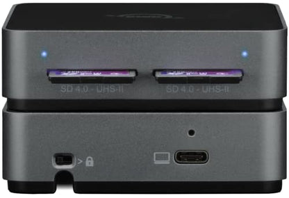 OWC Atlas Dual SD Card Reader with USB-C 10Gb/s | Simultaeously access two SDXC UHS-II cards at full speed - Built-in cable with storage - USB-C port for longer cable use - size: Dual SD