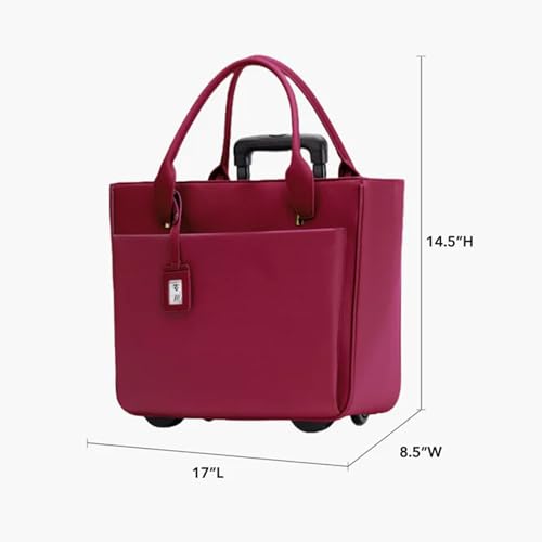 FRANCINE Roller Laptop Tote Bag 17 Inch – Rolling Laptop Tote for Women, Laptop Roller Bag with Trolley Handle (Burgundy) - color: Burgundy