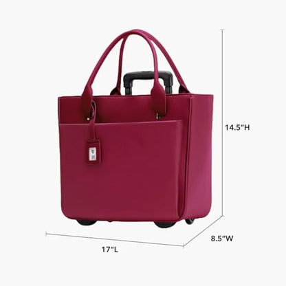 FRANCINE Roller Laptop Tote Bag 17 Inch – Rolling Laptop Tote for Women, Laptop Roller Bag with Trolley Handle (Burgundy) - color: Burgundy