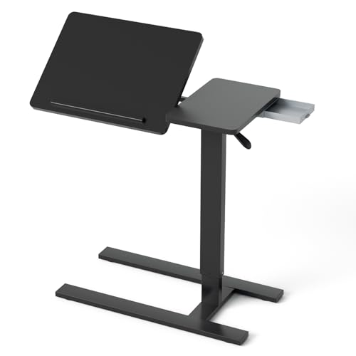 Big Big 32" W x 16" D Tilt Desktop Overbed Table with H-Shaped Sturdy Base, Stable Metal and 360° Concealed Casters, Moveable Bedside Desk for Home,Office,Hospital Use (Black) - color: Black, style: Tilt
