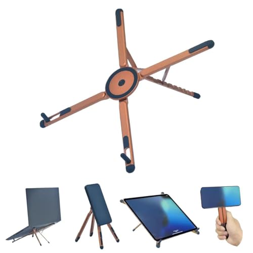 Foldable Desktop Portable Laptop Stand, Adjustable Laptop Riser with Magnetic Phone Holder, Aluminum Alloy Notebook Stand Compatible with 10-16 Inch Laptops and 4-13 Inch Phones/Tablets (Orange) - color: Orange