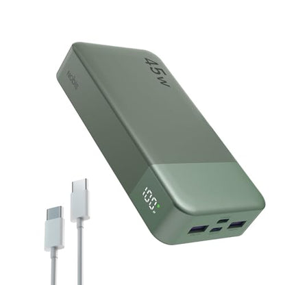 NOBIS Portable Charger 45W 20000mAh Power Bank Fast Charging | 2C+2A Battery Pack with C to C Cable, Battery Bank with Digital Display for iPhone Android Laptop etc - color: Green
