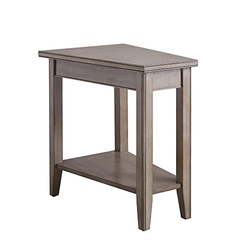 Leick Home Laurent End Table, Solid Wood, Wedge Shape, with Shelf, for Living Room and Small Spaces, Gray, 10502-GR - color: Grey