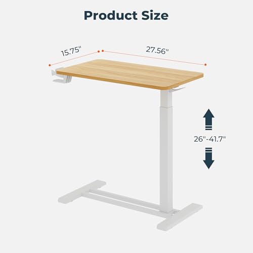28'' Medical Overbed Bedside Table with Wheels,Rolling Table | 28''x16'' Maple Pneumatic Tilting Desktop,Overbed Bedside Table with Hidden Casters for Hospital Use - color: Maple, size: Small