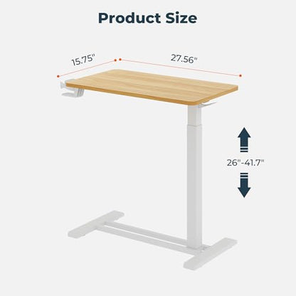 28'' Medical Overbed Bedside Table with Wheels,Rolling Table | 28''x16'' Maple Pneumatic Tilting Desktop,Overbed Bedside Table with Hidden Casters for Hospital Use - color: Maple, size: Small