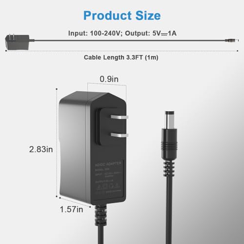 Universal 5V 1A Power Supply Adapter, 5W All-in-one Charger with 8 DC Tips 1000mA, 800mA, 600mA, 400mA, 200mA Available in Clock, Exercise Bike, Router, Security Camera, LED Strip Light, and More