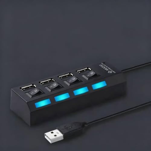 4 Port USB 2.0 Data Hub with Individual Led Power Switches | Usb Port Hub For Pc, Compact And High-Speed Transfer, Suit For Windows, Laptop, Gift For Family Friends