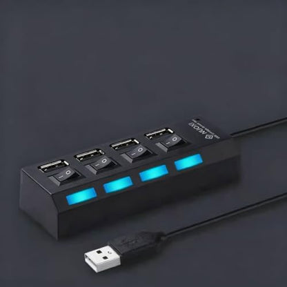 4 Port USB 2.0 Data Hub with Individual Led Power Switches | Usb Port Hub For Pc, Compact And High-Speed Transfer, Suit For Windows, Laptop, Gift For Family Friends