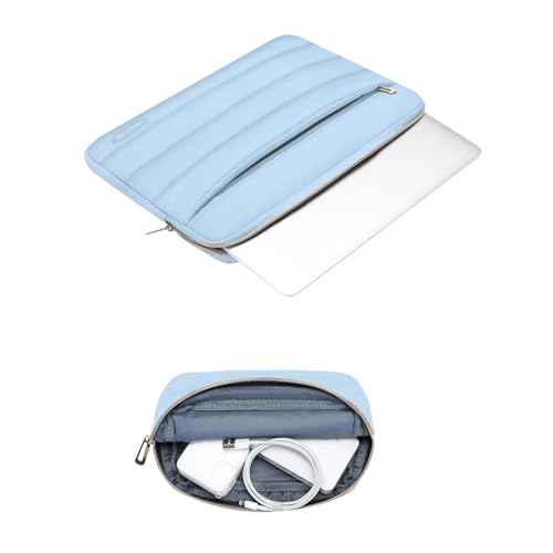 MOSISO Laptop Case 16 inch, 15-15.6 inch Puffy Laptop Sleeve Compatible with MacBook Pro 16 M5 M4 M3 M2 M1, HP Dell ASUS Acer Toshiba Lenovo, Polyester Horizontal Bag with Small Case, Air Blue - color: Air Blue, size: 16 inch