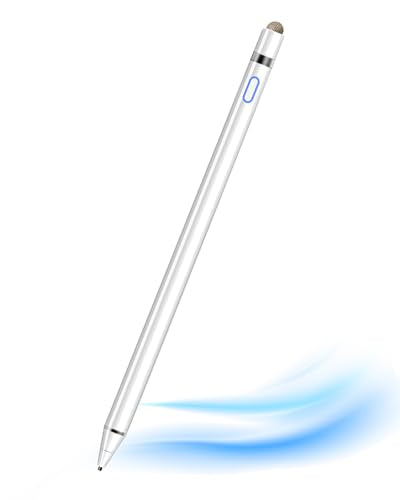 Stylus Pen for Touch Screen 1.5mm Fine Point Pen for iPhone Rechargeable Universal iPad Pencil Compatible with Android/iOS/iPad/iPhone/Smartphone Other Tablets/Nintendo Switch 2 (White) - color: White