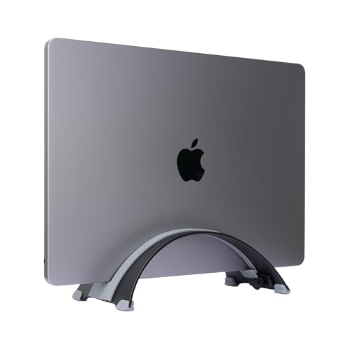 Adjustable Vertical Laptop Stand - 6061 Aluminum, CNC Precision, Anodized Finish, Fits All Laptops Including 17-inch, Ventilated Design, Anti-Slip Silicone Pads, ARC Shaped Stands - color: Black
