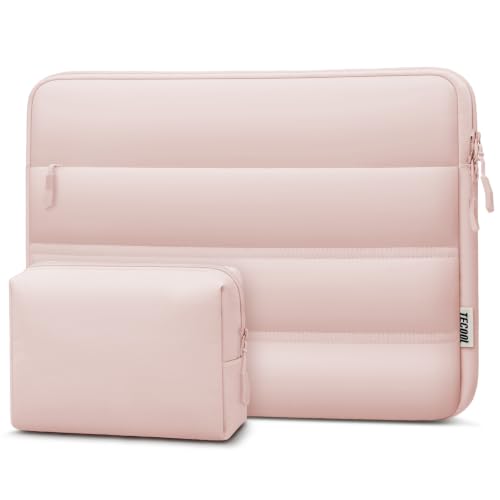 TECOOL Puffy Laptop Sleeve 13 Inch for MacBook Neo/Air/Pro 13 14,13.3" Pink | Waterproof Puffy Laptop Sleeve for Mac Neo 13,Mac Air 13(M5-M1),MacPro 14 13(M5-M1) etc 13.3" Laptop with Pocket & Small Bag - color: Pink, size: 13-13.6 Inch