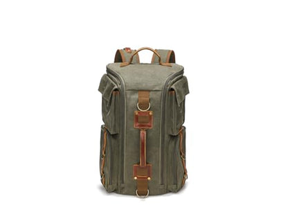 Heavy-Duty Waxed Canvas Backpack for Men, 17 Inch Laptop Rucksack with Genuine Leather, Multi-Pocket Travel Bag for Work, Hiking, and Camping - color: Army Green