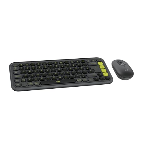 Logitech POP ICON Combo Wireless Keyboard and Mouse - Graphite and Lime | Comfortable typing, programmable keys and buttons, quiet clicks, Easy-Switch up to 3 devices, Bluetooth connectivity - color: Graphite Lime, style: Combo