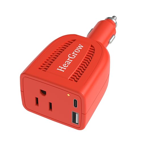 HearGrow 100W Power Inverter for Vehicle: Fanless Direct Cigarette Lighter Car Charger Adapter - Orange Ultra Compact Silent Plug-in Outlet for Laptop CPAP Camping Road Trip & Emergency - color: Orange